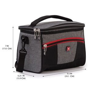 Insulated Lunch Bag for Men - Gray with Red Trim
